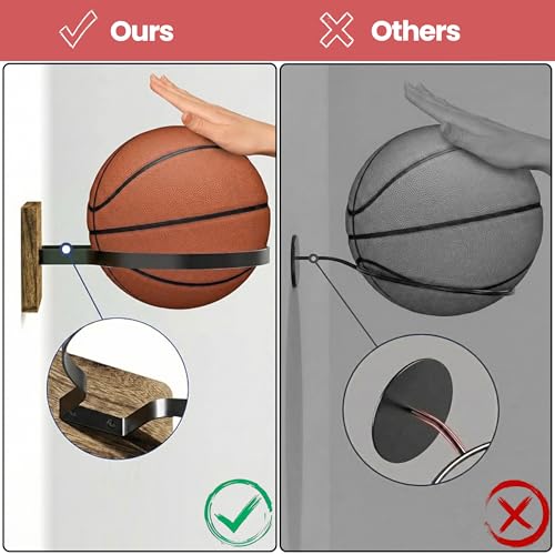 Basketball Holder Wall Mount, Wall Mounted Ball Holder & Soccer Ball Wall Mount, Metal Ball Display Rack for Football, Volleyball, Sports Accessories Organizer