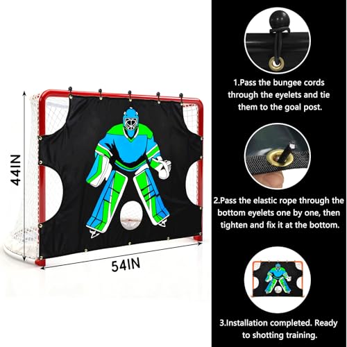 Doublehorse Ice Hockey Training Target - Durable Quick Install PVC Goalie for Shotting Accuracy Skill Development Suit Indoor Outdoor All Weather - for Youth Adults with 5 Hole - 1 Piece