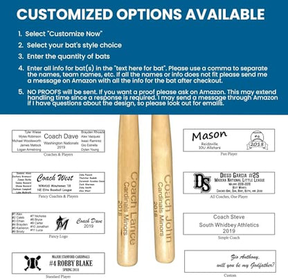 Bird's Wood Shack Mini Baseball Bat Keepsake - Solid Wood, Laser-Engraved Customizable Mini Bat for Teammates, Coaches, Ring Bearers - Baseball Bat Decor - 18-inch - Unique Trophy for Little League