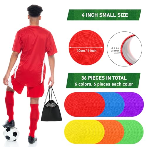 Poly Spot Markers 4inch Poly Spots for Gym Floor, 24/36/60 Pcs Flat Cones Non-Slip Rubber Floor Dots Agility Markers for Soccer Basketball Sports Speed Training, Dance, Classroom Activities - style: 36 pcs