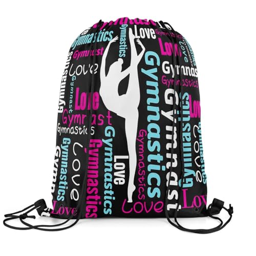 Castle Fairy Gymnastics Drawstring Backpack,Gymnastics Lovers Waterproof Drawstring Bags,Cheerleading Bags for Shopping Travelling,Lightweight - color: Black