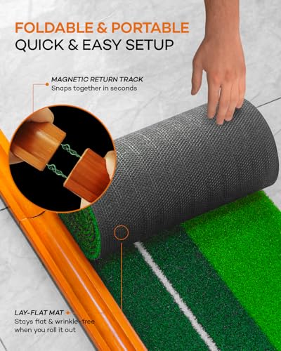 IDEASKY Golf Putting Green Mat with Auto Ball Return, Crease-Free Indoor Practice Training Aid with Alignment Lines & Non-Slip Base for Home Office, Golf Gifts for Men Dad