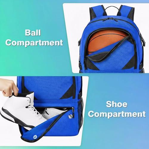 Basketball Bag Backpack with Ball & Shoes Compartment for Soccer Ball Volleyball Football, Large Sports Bag Backpack - color: Blue