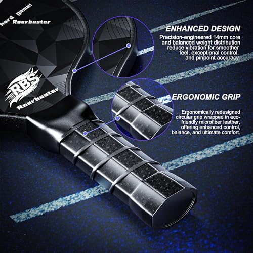 Pickleball Paddles Set of 2 or Single Option-Fiberglass or Carbon Fiber Face – Durable Solo Paddle or Complete Set with Balls & Carry Bag – Improved Spin & Precision - color: Black-Carbon Fiber Set