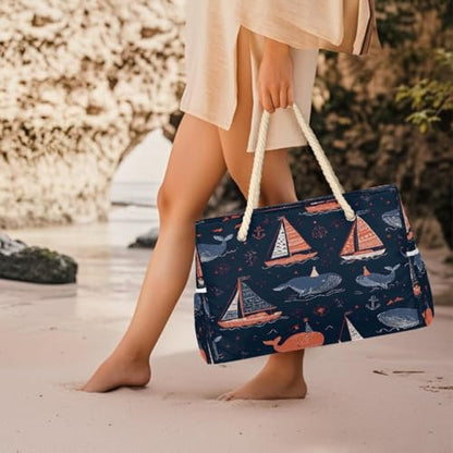 Beach Bag Waterproof Sand-proof Canvas Tote Lightweight Shoulder Bag Suitable for Family outdoor travel - color: B8