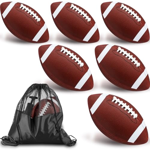 WinnerWhy 6 Pcs Inflatable Footballs Composite Leather Footballs with Pump Official Size Balls for Youth, Junior, Adult, College, High School, American Foot Ball Training Sport Gifts - size: Size 6