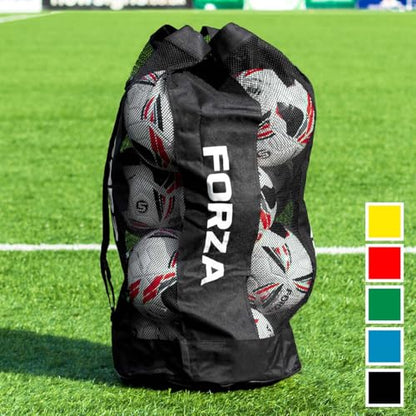 FORZA Premier Ball Carry Bag | Drawstring Soccer, Basketball, Netball & Volleyball Mesh Bag | 5 Color Options - Heavy Duty Equipment Holdall | 12 Ball Capacity - color: Red