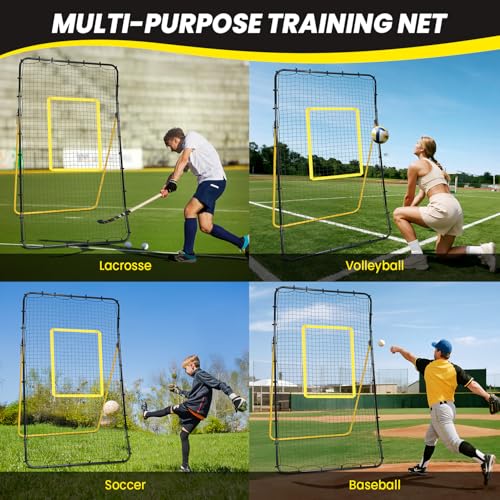 BAGAIL Volleyball Rebounder Net 7x4 Ft, Bounce Back Training Equipment with Unique Curved Frame for Better Catching, 5 Adjustable Angles for Volleying & Spiking, Easy Set Up & Sturdy Base - color: Yellow