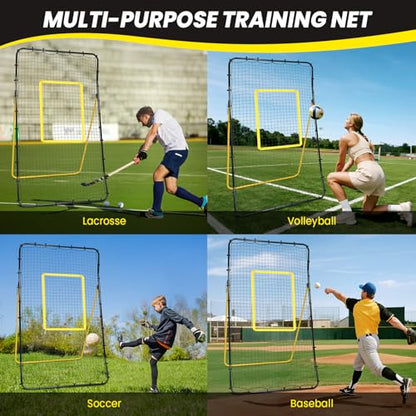 BAGAIL Volleyball Rebounder Net 7x4 Ft, Bounce Back Training Equipment with Unique Curved Frame for Better Catching, 5 Adjustable Angles for Volleying & Spiking, Easy Set Up & Sturdy Base - color: Yellow