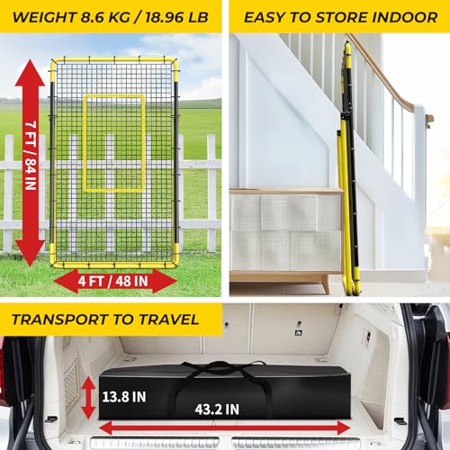 Happy Jump 7x4 FT Portable Volleyball Rebounder Net, 5 Adjustable Angles Bounce Back Trainer, Heavy-Duty Steel Frame & 45-Ply Net, Target Practice Training Equipment, Includes Volleyball