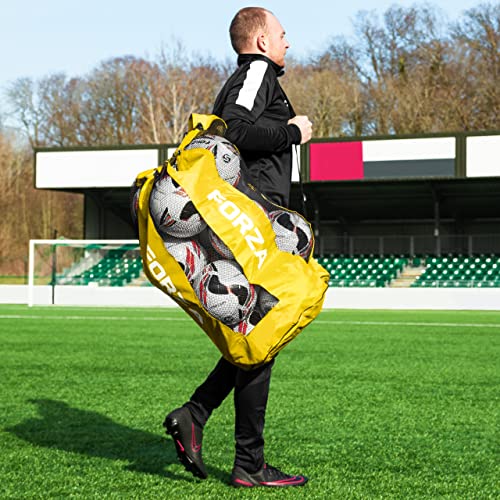 FORZA Premier Ball Carry Bag | Drawstring Soccer, Basketball, Netball & Volleyball Mesh Bag | 5 Color Options - Heavy Duty Equipment Holdall | 12 Ball Capacity - color: Yellow