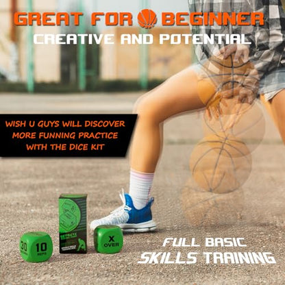 Basketball Dribble Skills Dice Set - Training Equipment - Basketball Gift for Boys.Dribble Skills Training for Beginner and Party Favors - color: Green