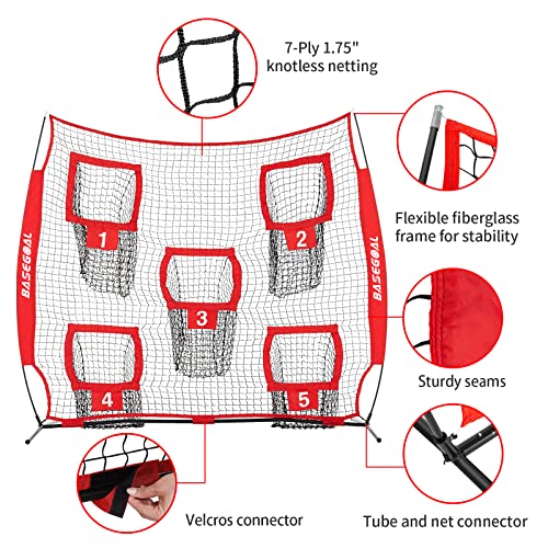 BaseGoal Football Nets for Throwing,Football Target,Quarterback Training Equipment with 5 Target Pockets for Improving Football Accuracy Throwing-8 x 8 ft or 7 x 7 ft Nets