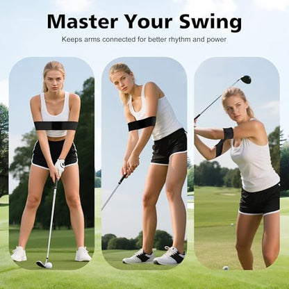 2 Pack Golf Swing Training Aid Swing Correcting Arm Band for Muscle Memory & Body Connection – Golf Trainer for Beginners, Left/Right-Handed Players (Black)