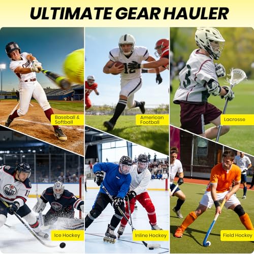 100L Rolling Catchers Gear Bag - Waterproof Baseball & Softball Duffle with 5 Fence Hooks, Locker-Style Organizer, Holds 8 Bats, Vented Shoe Zone - Icon Shield Edition