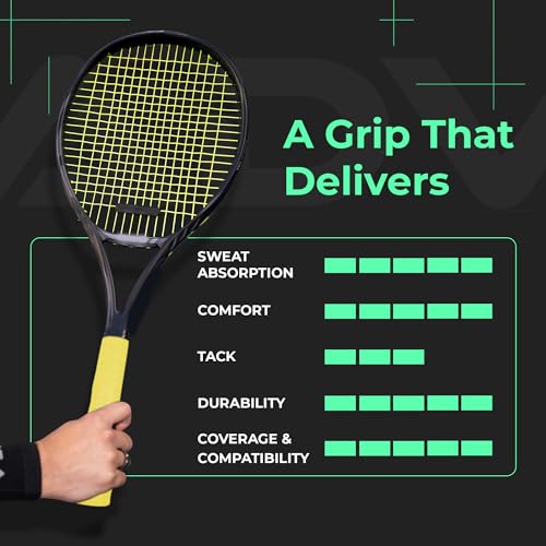 ADV Dry Tennis Overgrip Tape - 3, 6, 12, 30, 60 Pack - FeltTac Tennis Racket Grip Tape - Ultra Absorbent Tennis Grip Tape - Comfort Tennis Racket Grips - Tennis Grips Overgrip - color: 12-Pack Yellow