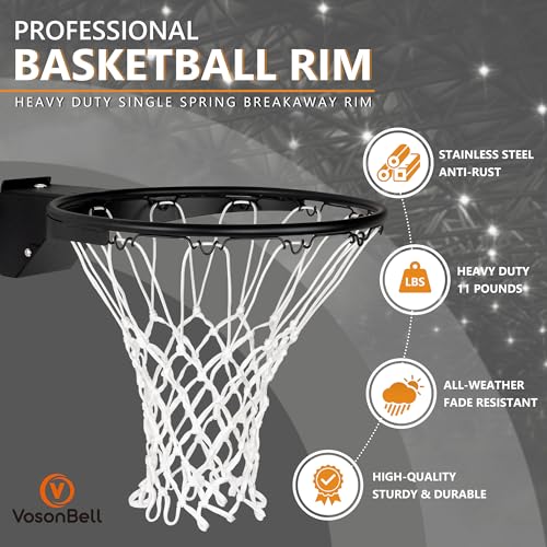 Basketball Rim Replacement, Single-Spring Breakaway Basketball Rim Outdoor Indoor, Universal 18 Inch Heavy Duty Basketball Hoop Rim and Net - color: BLACK, style: HOOKS Basketball Rim