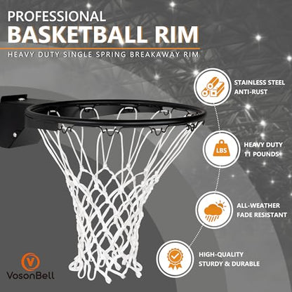 Basketball Rim Replacement, Single-Spring Breakaway Basketball Rim Outdoor Indoor, Universal 18 Inch Heavy Duty Basketball Hoop Rim and Net - color: BLACK, style: HOOKS Basketball Rim