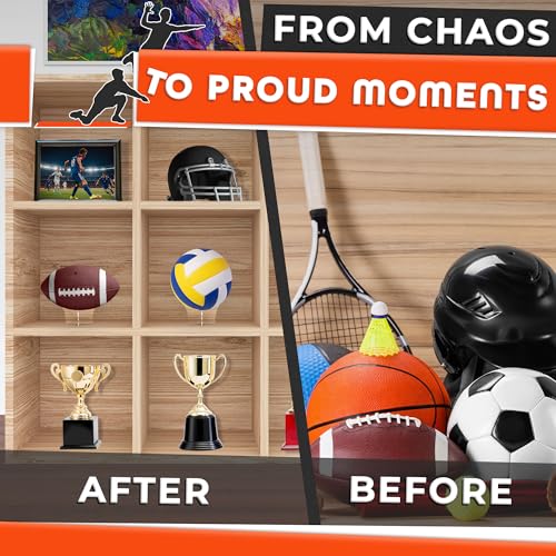 Basketball Stand Display – Showcase Balls in a Clean, Premium Look with Clear Acrylic Holder, Smooth Edges, Quick Snap Assembly & Stable Support – Football Stand Display for Soccer, Volleyball, Rugby