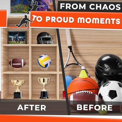 Basketball Stand Display – Showcase Balls in a Clean, Premium Look with Clear Acrylic Holder, Smooth Edges, Quick Snap Assembly & Stable Support – Football Stand Display for Soccer, Volleyball, Rugby