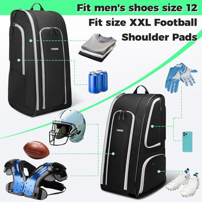 YOREPEK Football Equipment Bag, Large Football Backpack Fits All Gear, Ventilated Shoe Compartment & Insulated Pocket, Wide Padded Straps for Comfortable Carry, Youth Players Practice Game Day