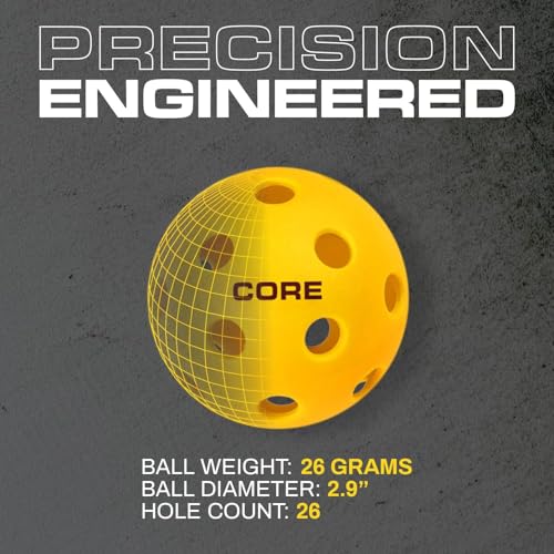 CORE Pickleball- Indoor Pickleball Balls | Professional Durabilty, Easy to See, Consistent Bouce Pickleballs with 26 Holes