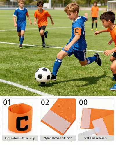 Captain's Armband Soccer Football Rugby Captain Armbands for Youth and Adult,Anti-Drop Design - Pack of 6 - color: 6 Orange