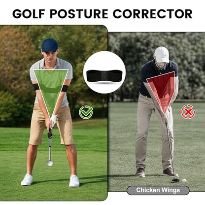 Retractable Golf Swing Training Aid,Golf Swing Trainer with Arm Band,Swing Mechanics for Beginners & Grip Correction & Swing Click Feedback,Right/Left
