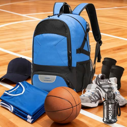 Basketball Backpack - Large Sports Equipment Bag with Ball Holder & Shoe Compartment for Basketball. (blue) - color: Blue
