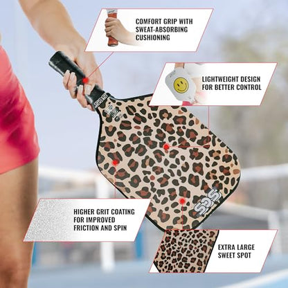 SCS Carbon Fiber Pickleball Paddle – USAPA Approved 2024 – Lightweight, Enhanced Spin, Sure-Grip Handle – Evo-Lite Series for Intermediate Players - color: Leopard