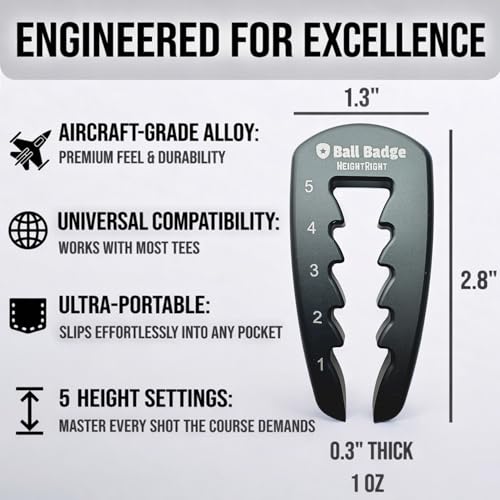 Adjustable Golf Tee Height Tool (5-Level Precision) – Universal Fit for Wooden & Plastic Tees, Consistent Tee Height Setter for Drivers, Fairway Woods & Irons, Durable Aluminum Golf Swing Training Aid - color: Grey