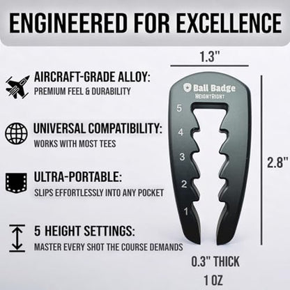 Adjustable Golf Tee Height Tool (5-Level Precision) – Universal Fit for Wooden & Plastic Tees, Consistent Tee Height Setter for Drivers, Fairway Woods & Irons, Durable Aluminum Golf Swing Training Aid - color: Grey