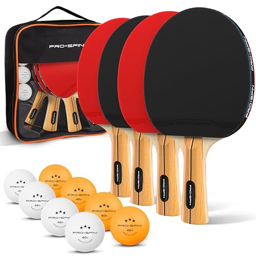 PRO-SPIN Ping Pong Paddles - High-Performance Set with Premium Table Tennis Rackets, 3-Star Ping Pong Balls, Compact Storage Case | Professional Quality Ping Pong Paddle Set | Indoor & Outdoor Games - color: 4-Player Set I Active Red