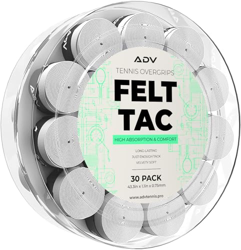ADV Dry Tennis Overgrip Tape - 3, 6, 12, 30, 60 Pack - FeltTac Tennis Racket Grip Tape - Ultra Absorbent Tennis Grip Tape - Comfort Tennis Racket Grips - Tennis Grips Overgrip - color: 30-Pack White