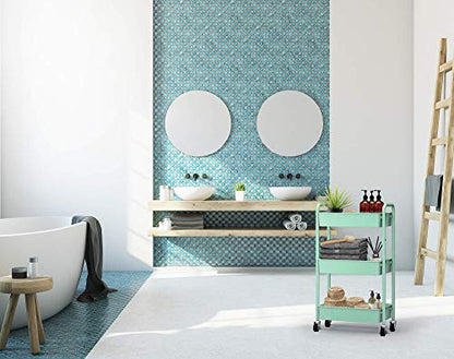 CAXXA 3-Tier Rolling Metal Storage Organizer - Mobile Utility Cart, Kitchen Cart with Caster Wheels (Aqua Green) - color: Aqua Green