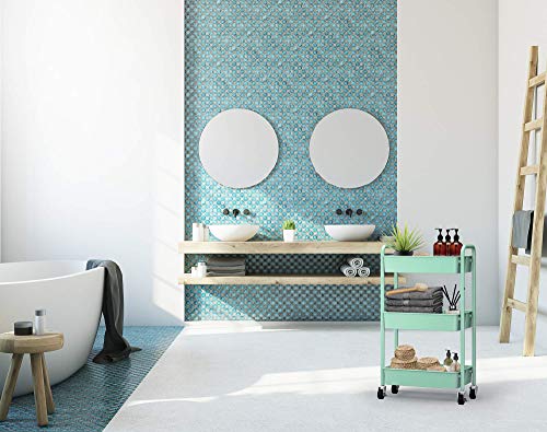 CAXXA 3-Tier Rolling Metal Storage Organizer - Mobile Utility Cart, Kitchen Cart with Caster Wheels (Aqua Green) - color: Aqua Green