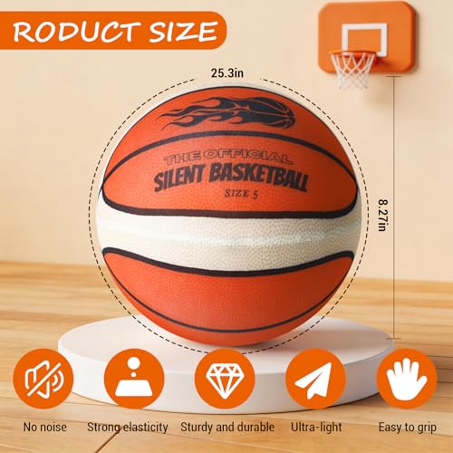 Silent Basketball Size 5 with Fabric Cover, Airless Basketball for Quiet Dribbling and Indoor Training, Pro PU Foam Ball for Ideal Gift for Birthdays or Christmas (No.5-25.3")