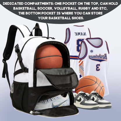 Basketball Bag Backpack, Large Capacity Sports Equipment Bags for Basketball, Soccer, and Volleyball. - color: white