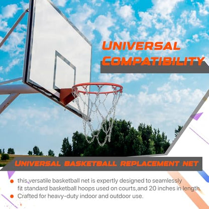 304 Stainless Steel Basketball Net, Heavy Duty Chain Braided Replacement, Durable Standard Basketball Net(12 Links), Rust-Proof & Easy to Install, Fit for Indoor and Outdoor Use