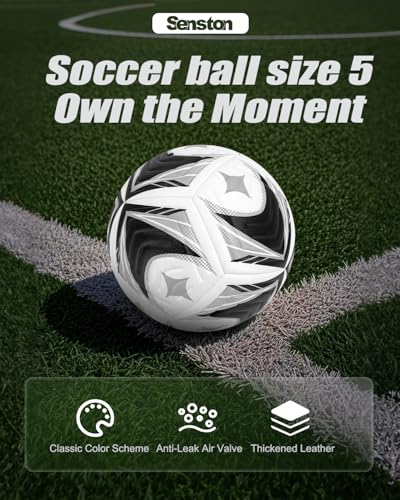 Senston Soccer Ball Size 5 -Official Match Weight-Youth & Adult Soccer Players - Air Pump Included - color: black