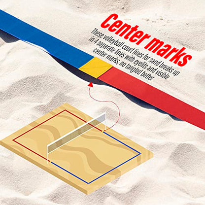 Professional Beach Volleyball Lines for Sand 26.3' X 52.6'| 30' X 60', 2 inch, Better Visible, Upgraded Weather Resistance, with Metal Anchors & Sand Bags