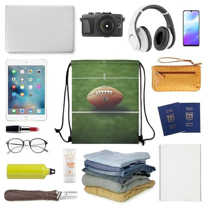 American Football Field Ball Sport Drawstring Backpack 420D Oxford Waterproof Sport Gym Bag Cinch Sack for Basketball Yoga Beach
