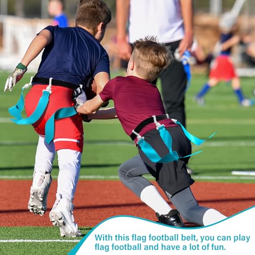 Junkin 6/8/10 Players Flag Football Sets Adjustable Football Belts and Flags for Youths Teens Kids Adults Players Sports Team - color: Peacock Green