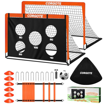 Toddler Soccer Goals for Backyard Set of 2, 4x3ft Portable Pop Up Soccer Net, Kids Soccer Training Equipment with Ball, Cones, Ladder, Scoring Target, 3-14Years Old Birthday Gifts for Boy Girl