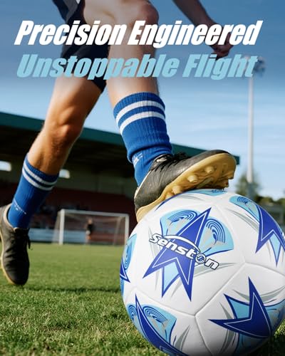 Senston Soccer Ball Size 5 -Official Match Weight-Youth & Adult Soccer Players - Air Pump Included - color: sky blue
