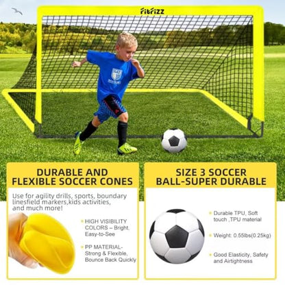 Soccer Goal, Soccer Goals for Backyard, 6x4ft Portable Pop Up Soccer Net Set, Soccer Training Equipment with Soccer Ball, Ladder and Cones - color: Yellow