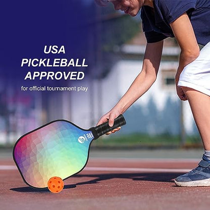 Pickleball Paddles Set of 2, USAPA Approved Carbon Fiber Pickle Ball Paddle (CHS) Polypropylene Honeycomb Core, Anti Slip Sweat Absorbing Grip, 2 Outdoor Pickleball, 2 Indoor Pickleball, Bag