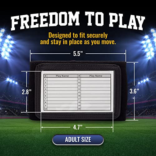 GSM Brands Quarterback (QB) Play Wristband - Adult Size - Pro Football Armband Playbook - 5 Pack (Black)