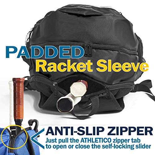Athletico Premier Tennis Backpack - Tennis Bag Holds 2 Rackets in Padded Compartment | Separate Ventilated Shoe Compartment | Tennis Bags for Men or Women - color: Black