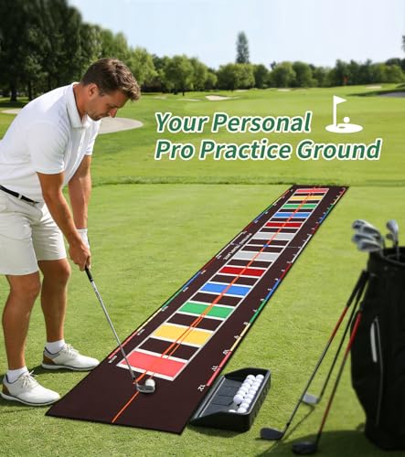 Golf Putting Mat 20 in X 10 ft Professional Golf Mat with Distance Markers Non-Slip Putting Matt for Indoors Home Office Backyard Practice Supplies